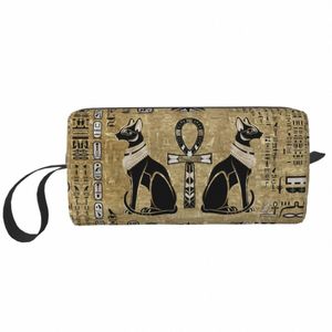 バステットメイクアップバッグ女性旅行化粧品オーガナイザーかわいいエジプトの猫とアンククロスストレージトイレタリーバッグA5H9＃