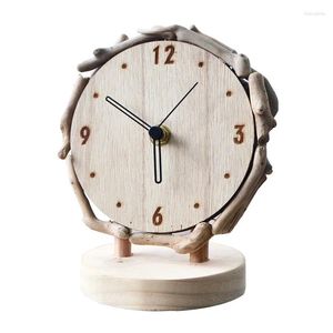 Table Clocks Vintage Idyllic Wooden Desktop Small Clock Creative Returns To The Natural Art