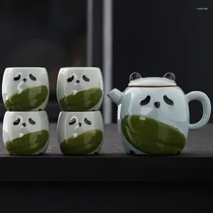 Conjuntos de chá chinês conjunto de chá panda copo pote e escritório presente criativo stoare vintage bule mestre