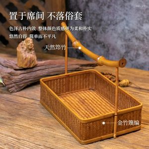 Teaware Sets Chinese Style Bamboo Handmade Antique Portable Tea Tray Rectangular Round Cabas Fruit Basin Cake Storage Box