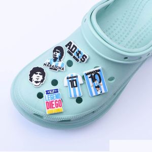 Schuhteile Zubehör Großhandel Custom Clog PVC Charms Argentinien Fußballmannschaft Maradona Charakter Marke Persönliche Schuhe Charm Drop Dha7W