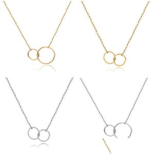 Pendant Necklaces Isang New Casual Double Circle Designer Necklace Sier Gold Chain Women Initial Eternity Interlocking Hoop Infinity D Dhigm