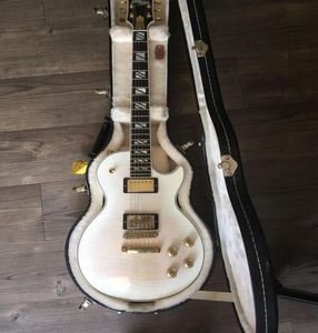 Custom Shop 1959 Vos White Surecit Electric Guitar Tiger Flame Maple Top Back Split Block Mop Inlay Globe Headstock Inlay Gold 6374366