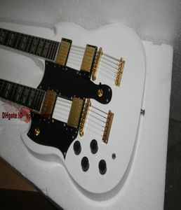 Left Handed guitars White 1275 Custom Shop Double Neck Electric Guitar 612 strings Gold Hardware6630543