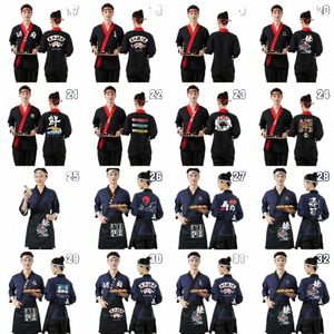 1 Set Japon tarzı aşçı üniforma Nisan Unisex Kimo Food Service Şef Şef Üst ​​Pantolon Suşi Restoran Garson Çalışma Halkaları H8PJ#