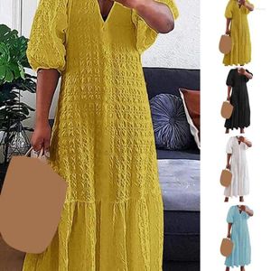 Casual Dresses Women A-line Dress Elegant Plus Size Maxi With Ruffle Detail V-neck Design For Summer Beach Solid Color