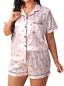 Casa roupas femininas conjunto de pijamas de cetim manga curta botão para baixo tops shorts 2 peças pijamas loungewear