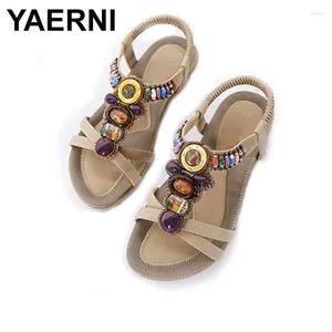 Casual Shoes Yaerni Sandals Women 2024 National Wind Bohemian Flat Pärled Stora Size Beach NBT537