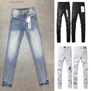 Mens Roxo Jeans Designer Jeans Rasgado Reto Regular Jeans Denim Longo Jeans Preto Reto Zíper Fly Long Mid Calças Buraco para Homens Preto Designer Jeans Mulheres