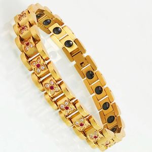 Armbänder Gold plattiert Edelstahl Gesundheit Therapeutisches Magnetarmband für Frauen CZ Kristall Strass Armband Weibliche Schmuck