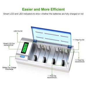 Ny laddningsbar LCD-skärm Smart Screen Battery Charger för 1.2V Ni-MH Ni-CD AA/AAA/C/D/9V-storlek batterier