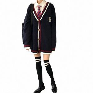 2021新しい女性カーディガンセーターコート日本の学校制服fiプレッピースタイルvネックシングルブレストJKプルオーバーとシャツ30ay＃