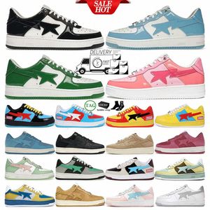 Designer Low-Mens Schuhe Baden Affen Nigo Hai Patent Leder grau schwarz weiß pastellgrün color combo rosa comics blau womens Sport Freizeit Schuhe 36-45