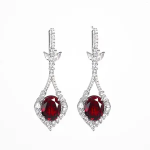 Dangle Earrings Vintage Fashion Simulation Ruby Drop Earring 925 Sterling Silver Carbon Zircon Pendant Dangler Ladies Fine Jewelry