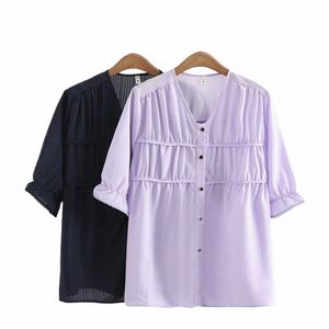 Novo 2023 senhoras primavera verão plus size tops para mulheres tamanho grande manga curta com decote em v roxo camiseta blusa 3xl 4xl 5xl 6xl d7Bq #