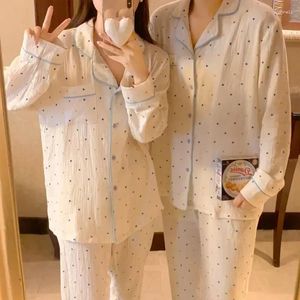 Ev Giyim Uyku Yuvarlak Pamuk Uzun Zarif nokta Çift Basit Kawaii Kadın Sonbahar Renk Seti Aşıklar Kış Üstleri Pijama Koreli Kollu