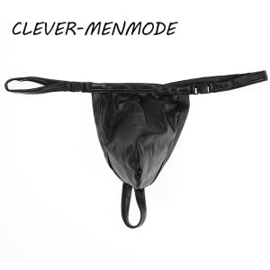 Mens Sexiga thong pu faux läder underkläder utbuktning penis påse t-back g-sträng u konvex våtlook fetisch kostym exotisk underkläder man