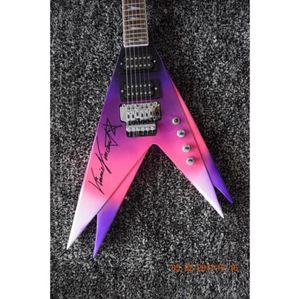 Custom Ed Roman DE Vinnie Vincent Flying V Double V Purple Pink Electric Guitar Rosewood Fingerboard Fin Inlay Floyd Ros3852794