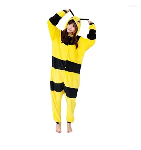 Startseite Kleidung Gelbe Biene Tier Frauen Onesie Erwachsene Flanell Pyjama Overall Nachtwäsche Mädchen Festival Outfit Cosplay Anime Cartoon Kigurumi