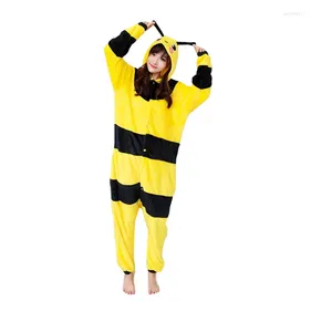 Casa Roupas Amarelo Abelha Animal Mulheres Onesie Adultos Flanela Pijama Macacão Pijamas Girl Festival Outfit Cosplay Anime Cartoon Kigurumi