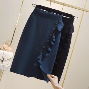 Skirts Knitted Skirt Women's Autumn And Winter Matching Sweater Slimming Buttocks Wrapped Single Breasted