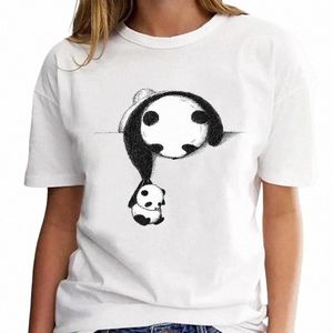 ny panda härlig söt t-shirt klädkarto grafisk tryck kort ärm fi casual plus size t shirt kvinnor v8pd#