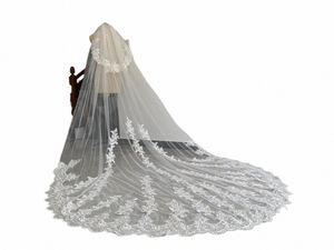 3m 4M 5M White Ivory 2 Layers Wedding Veils Cover Face Lace Appliqued Veil With Comb for Bride Cathedral Wedding Accories s6vM#