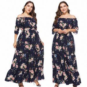 SL Neck Women Plus Size Dres Floral Printed Fi Elegant Bohemian Beach Dr Ladies Casual Streetwear Spring Summer Z4HB#