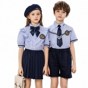 Britischer Stil Kindergartenuniform-Set, Frühlings- und Herbstschulkleidung, Schulklassenuniform, dreiteiliges Set Uniformen e2WI#