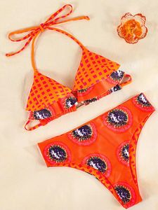 Kadın Mayo Zrtak Üçgen Bikinis Patchwork Mayo Kadın Bikini Set Seksi Halter Plaj Giyim Yüksek Bekleme Banyo Takım