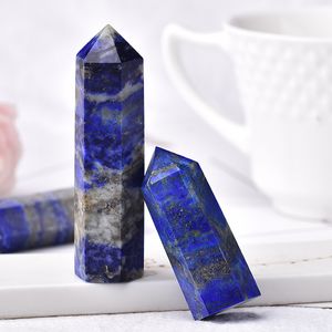 1PC Natural Crystal Lapis Lazuli Hexagonal Column Crystal Quartz Point Healing Mineral Tower Ornament DIY Gift Home Decoration