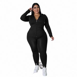 XL-5XL 2022 Sonbahar Spor Plus Boyut İki Parça Setleri Kadın Kıyafetleri Sıradan Katı LG Sleeve Hoodies Top ve Pantolon Takım Dropship T7OL#