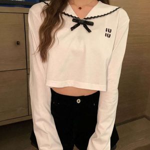 women t shirt designer T shirts womens fashion spring letter embroidery graphic tee navy collar long sleeve cotton Shirt