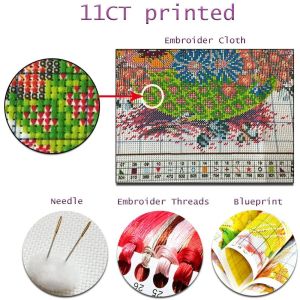 Animal Cat Printed Water-Soluble Canvas 11CT Cross Stitch Embroidery Full Kit DMC Threads Knitting Handicraft Craft Design