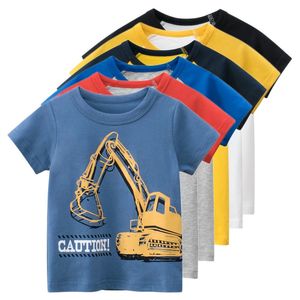 Excavator T-Shirt for Boys Summer Childrens Cartoon Print Cotton Top Short Sleeve O-Neck Kids Clothes 240326