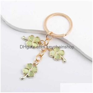 Keychains & Lanyards 2Pcs Cute Enamel Keychain Lovely Plant Diaphanous Green Key Chains For Making Handmade Accessories Findings Craf Dhthn