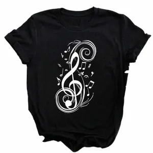 Plus Size Maycaur Harajuku Women T Shirt Music Note Printed Tops Women New Black T-Shirt Ladies Fi Graphic Tees Female Tops A1R1#