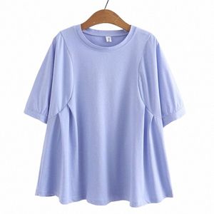 4XL Sommer Plus Size Basic T-Shirt Frauen 2023 Frühlingsfalte Oansatz T-Shirts Süße Halbhülse Bodenbildung Tops Übergroße Kurve Kleidung K6sM #