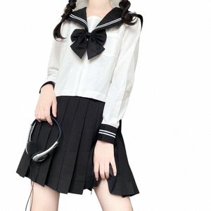 original Black White Navy Feng Sailor Uniform Student Outfit Pleated Skirt Set JK Uniform Japanese Fi School Uniform Women U8KC#