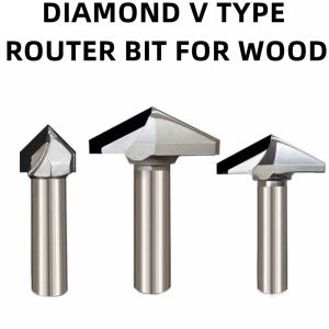 Holzbearbeitungswerkzeuge Diamond V Typ MDF Router Bits 1/2 Shank PCD CNC Holzfräsenschneider V Rille 3D Carver Schalmer Drehmaschine 1pc