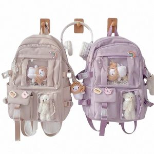 Sweet Cute Nyl Rucksack für Frauen Klassische Kausal Designer Mädchen Rucksack Tasche Puppe Anhänger Fi Schultasche für Mädchen S2RU #