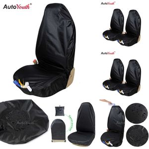 Autoyouth capa à prova d'água 2 peças, protetor de assento dianteiro com bolsa organizadora, acessório universal para interior do carro
