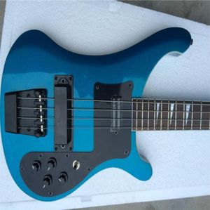 Custom 4 corde Metallic Blue 4003 Basso elettrico Hardware nero Triangolo MOP Intarsio tastiera Impressionante Cina Guitars7864954