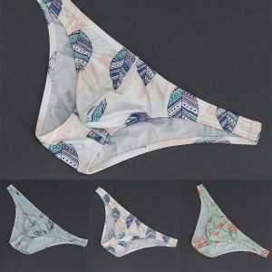 Sexy Print Briefs Low Waist Breathable Men Underpant Ice Silk Underwear Comfy Elastic Male Panties Erotic Lingeri U Convex Pouch