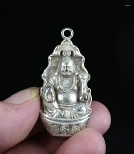 Estatuetas decorativas 4,5 cm Rare Old Chinese Miao Prata Feng Shui Maitreya Buda Ruyi Sorte Pingente