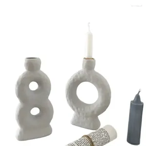 Ljusstakar vita keramiska ljusstake nordisk vas stativ kreativ kandelabra bord mittpiece hem dekoration tillbehör gåva