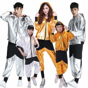 Street Dance Clothing Children's Modern Jazz Dance Adult Loose LG Sleeve Student Hip Hop Performance V6AX#