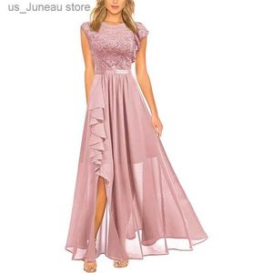 Podstawowe sukienki zwykłe Temperament Kobiety Ubierz solidną elegancką modę koronkową wysoką talię długą imprezową sukienkę podzielone