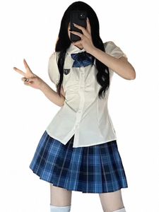 camicia carina e plaid bianco uniforme da donna Set Anime Cosplay Scuola coreana ragazza giapponese dolce Kawaii pieghettato F94M #