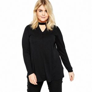 بالإضافة إلى الحجم المرتفع ذوي الياقات الأنيقة Fi Top Women Solid أسود مثير V-Neck Lg Sleeve Spring Autumn T-Shirt Blouse 7XL 8XL T3HS#